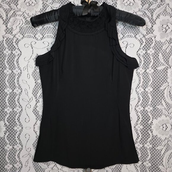 Alexander McQueen Ruffle Collar Sleeve Tank Top in Black IT-42 US-8 - Picture 1 of 13